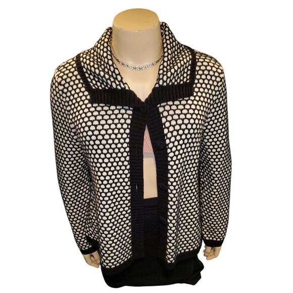 JM Collection Black and White knitted Button Down Sweater Women's Large - Picture 1 of 8